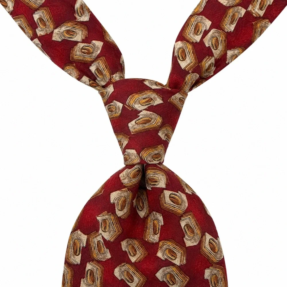 Vtg Ermenegildo Zegna Necktie Tie 100% Silk Red Geometric Abstract Luxury Men OS